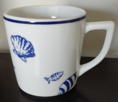 Rosanna Imports Seashells White Blue Rim Coffee Cup Mug-image