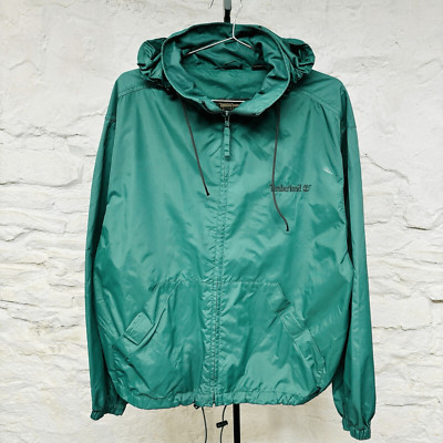 Vintage Timberland Rain Jacket Mens Medium Green Weather Gear Nylon Hoodie-image