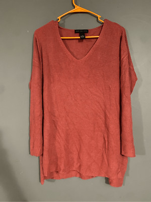 Joan Vass Knit Oversized Comfort Cozy V Neck Sweater Salmon Modal Blends M-image