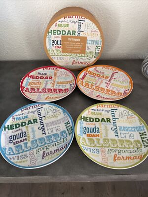 Pier 1 Imports World Cheese Plate Complete Set 4 Assorted Plates Appetizers 6.5