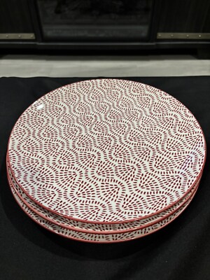 Mainstays Chiara 3 Piece Stoneware Round Red Dinner Plates, Dishwasher Safe-image