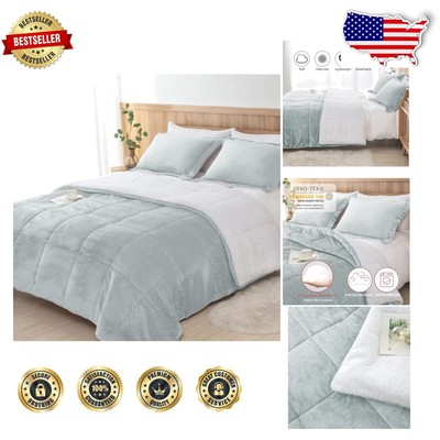 Luxurious Light Grey Sherpa Comforter Set for Twin XL Beds & Pillow from College-image