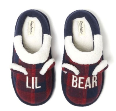 LIL BEAR DEARFOAMS Cozy Comfort Unisex Lil Bear Plaid Clog Slippers (4-5) NWT-image