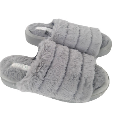 Abound  Fluffy Slippers Women's  Size Small 5 6 Slip-On Slides Soft Gray Cozy-image