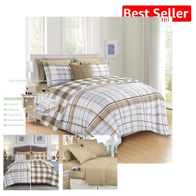 King/Cal King 8-Piece Comforter Set - Cozy Plaid Design with Storage Solutions-image
