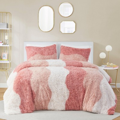 Soft & Cozy Shaggy Faux Fur Comforter Set, Trendy Ombre Design with Vibrant C...-image