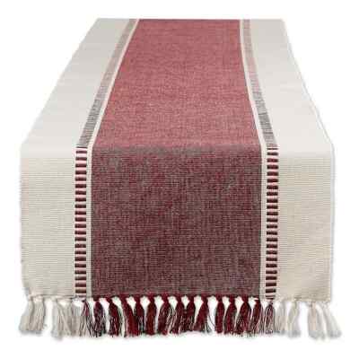 New Design Imports Dobby Stripe Table Runner Barn Red Ribbed 13x72-image
