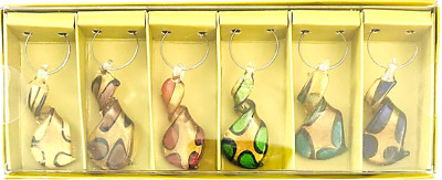 Glass Wine Charms Pier One Imports Set of 5 Multicolor Swirl Design-image