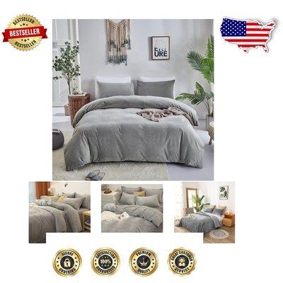 Elegant Light Gray Velvet Comforter Set Full with Soft Pillowcases - Cozy Warmth-image