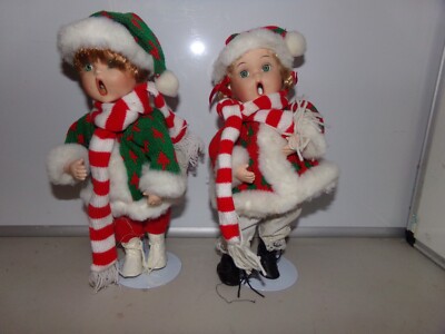 Vintage Boy And Girl Christmas Carolers Wind Up Musicals 12”-image