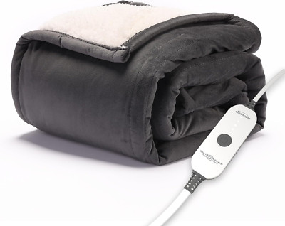 Royal Mink Sherpa Night Fog Heated Personal Throw / Blanket, Cozy-Warm, Adjustab-image