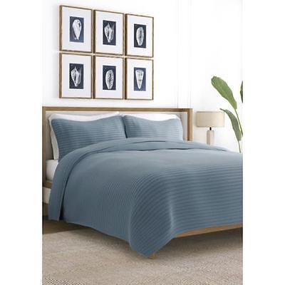 Becky Cameron Blue All Season 3-Pc Stripe Stitch Full/Queen Quilt Set-image