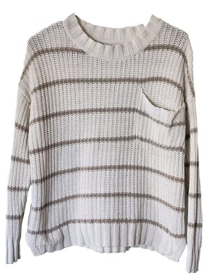 American Eagle Ws Sweater Sz S White/Brown Gorpcore Soft Knit Casual Cool Cozy-image