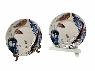 Pier 1 Imports Set Of 2 Porcelain Feather Plates Round 8.5”-image