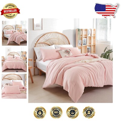 3-Piece Light Pink King Comforter Set - Cozy Microfiber Bedding for All Seasons-image