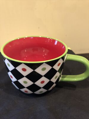 Pier 1 Coffee Mug Squared Patten Christmas Holiday Large Cup With Design Inside-image