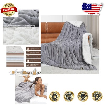 Luxurious 12lbs Weighted Blanket in Light Grey - Cozy Sherpa for Restful Sleep-image