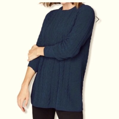 j.jill Chenille Cable Knit Navy blue long line tunic cozy comfy soft-image
