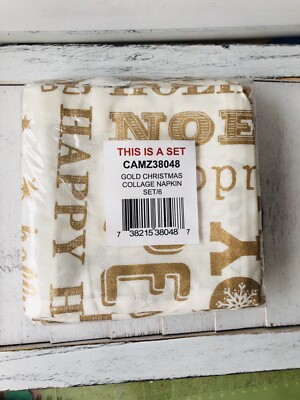 Design Imports DII Gold Christmas Collage Napkin (Set of 6) NEW-image