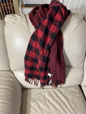 NWT Sonoma Supercozy Oblong Scarf Fringe Red Black Buffalo Plaid Houndstooth $36-image