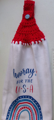 RED Yarn  Crochet Top  hooray! FOR THE U*S*A Print Cotton Kitchen Dishtowel-image