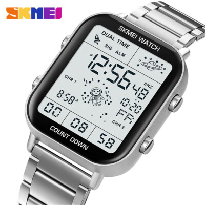 SKMEI Men Watch Rectangle Digital Steel Wristwatch Countdown LED Watch for Boys-image