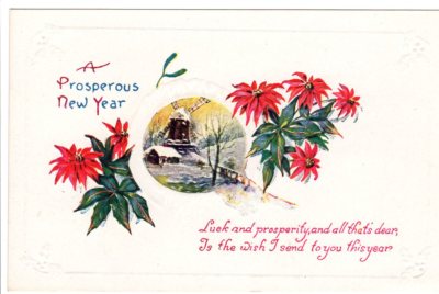 Vintage Postcard Christmas Luck and Prosperity New Year wind mill art card -image