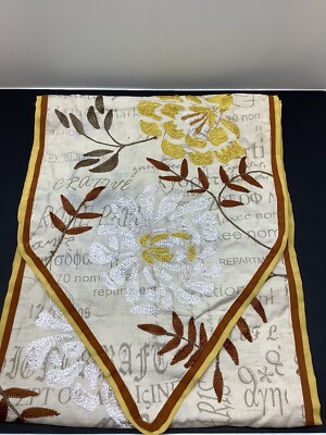 Pier 1 Imports embroidered Fall themed table runner floral with leaves 72”x15”-image