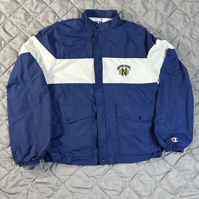 VINTAGE Champion Notre Dame Fighting Irish Jacket Mens Large Blue Football Wind-image