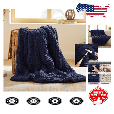 Heavyweight Navy Chenille Throw Blanket - Stylish, Cozy, and Machine Washable-image