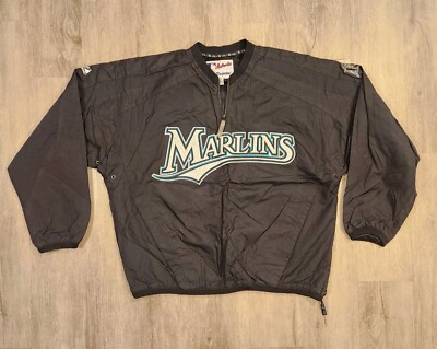 Vintage Florida Marlins Pullover Jacket Majestic Wind Breaker Mens Size Large-image