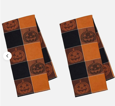 DII Design Imports Halloween Dish Towels Pumpkin Jacquard Fall Set of 2-image