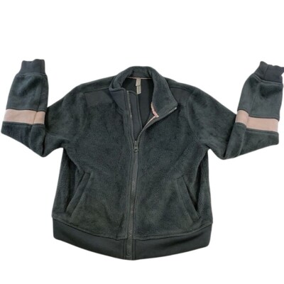 Fleece Jacket Full Zip Gray Pink Stripe Cozy Warm Comfy-image