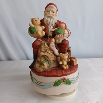 Vintage Revolving Musical Santa Plays White Christmas Wind Up WORKS-image