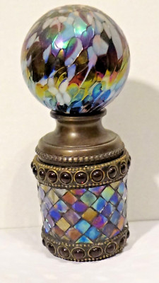 Stained Glass Mosaic Design Jeweled Candle Holder Metal Base Raz Imports India-image