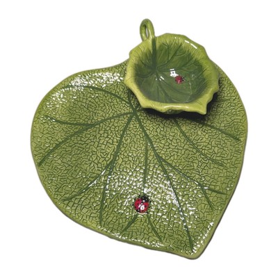 Pier 1 Imports Ladybug Earthenware Embossed Leaf Plate & Bowl Set Of 2 Appetizer-image