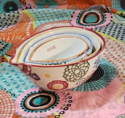 Floral Design 4 Piece Measuring cup set Hand Painted Stoneware Pier I Imports-image