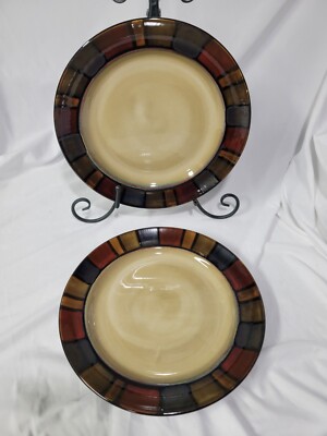 Set of 2 Pier 1 Imports Mosaic Brown Hand Painted Stoneware 11