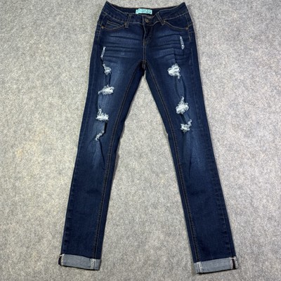 Wax Jeans Cozy Up Knit Stretchy Comfort Jean Women's Sz 0 Blue Distressed Denim-image