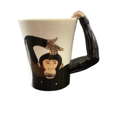 Pier 1 One Imports Monkey Chimpanzee with Arm Handle 16oz Coffee Tea Mug Cup-image