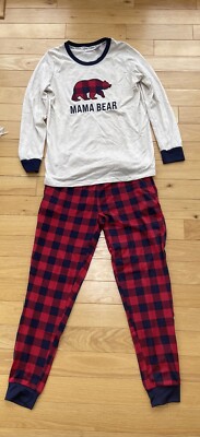 Dearfoams Ladies Mama Bear Sleepwear Pajama Set Size Small Red Plaid Bear-image