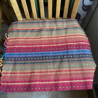 Vintage Pier 1 Multi-Stripe Placemat Fringe 14” x 20” Set Of 2-image