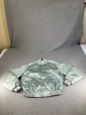 Vintage Varsity Bomber Jacket Mens Large Gray 90s USA Dancers Satin Embroidered-image
