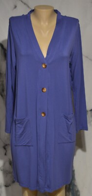 SOFT & COZY LOUNGEWEAR Blue Buttonfront Duster Medium Long Sleeves Front Pockets-image