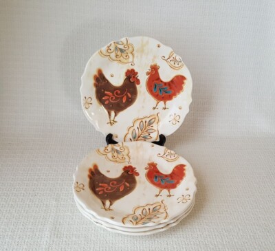 Pier 1 GALLO Rooster & Leaves Ironstone Salad Plates ~ Set of 4-image