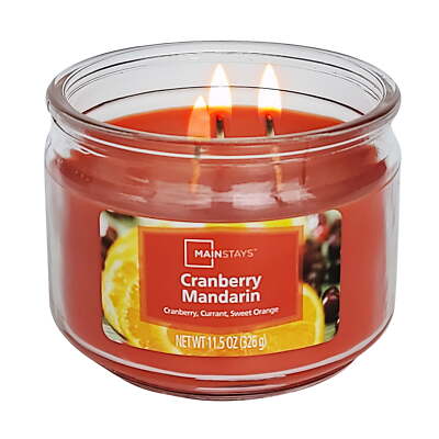 Mainstays 3-Wick Glass Jar Candle, Cranberry Mandarin, Coral Red, 11.5 oz-image