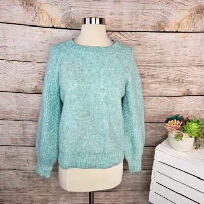 J.Crew Mint Green Textured Knit Sweater Balloon Sleeve Cozy Pullover Size S-image
