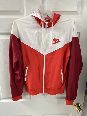 Nike Wind Runner Hoodie Jacket M Women Zipper Pockets Red Color Block Retro Y2K-image