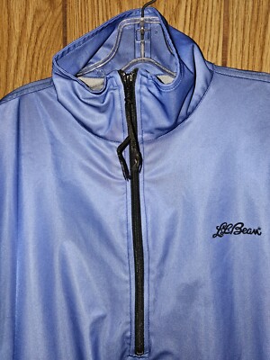 Vintage LL Bean Large Tall Mens Blue Embroidered Logo 1/4 Zip Windbreaker-image