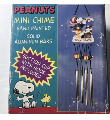 Vintage Peanuts Snoopy & Woodstock Christmas Mini Wind Chime Hand Painted 1996-image